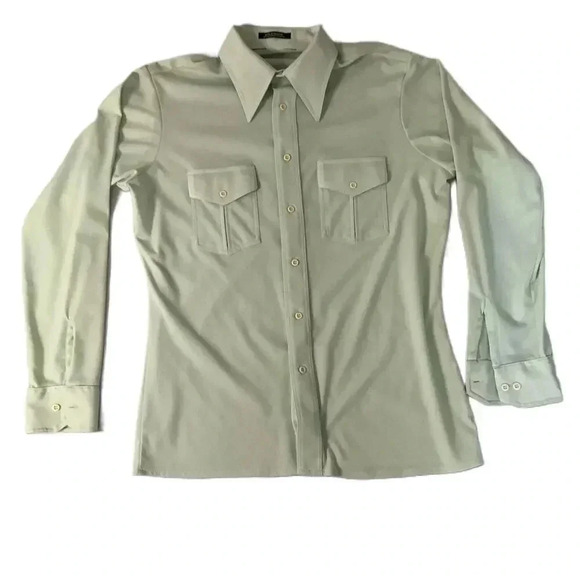 Splendor Vintage‎ Green Long Sleeve Button Down Dress Shirt Mens Polyester - Picture 1 of 5